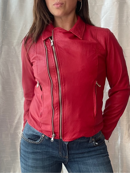 Vera Pelle Jackets & Blazers - Vera Pelle Leather Moto Jacket Womens Medium Red Genuine Leather Biker Italian
